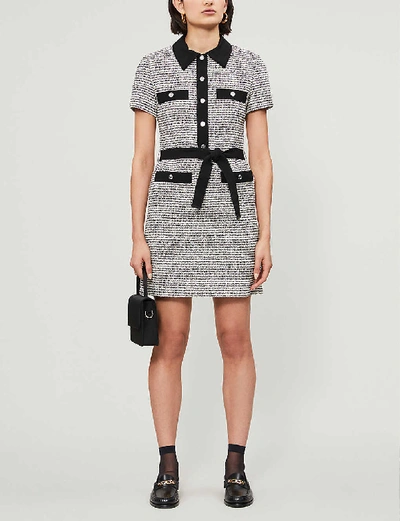 Shop Maje Renala Belted Bouclé Mini Dress In Black White