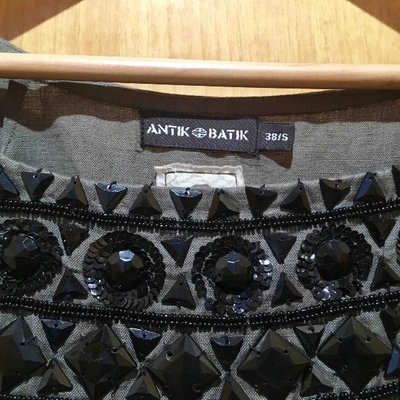 Pre-owned Antik Batik Linen Mid-length Dress In Khaki