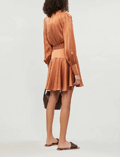 Shop Zimmermann Super Eight Wrap-over Silk-satin Mini Dress In Sandalwood