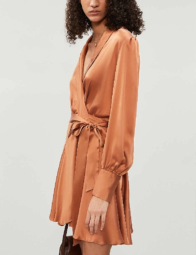 Shop Zimmermann Super Eight Wrap-over Silk-satin Mini Dress In Sandalwood