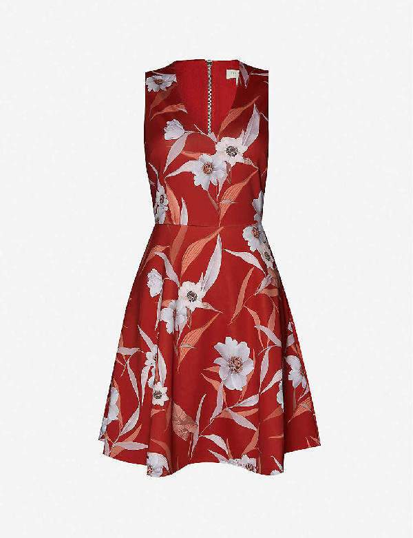 Ted Baker Cabana Floral-print Stretch-satin Mini Dress In Dk-brown ...