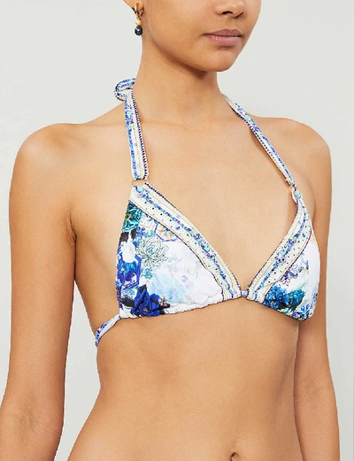 Shop Camilla Floral-print Triangle Bikini Top In Whitesid