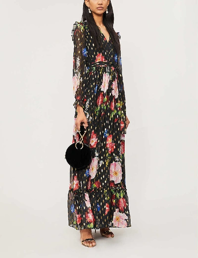 Shop Ted Baker Berry Sundae Metallic-flecked Floral-print Chiffon Maxi Dress In Black