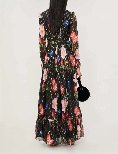 Shop Ted Baker Berry Sundae Metallic-flecked Floral-print Chiffon Maxi Dress In Black