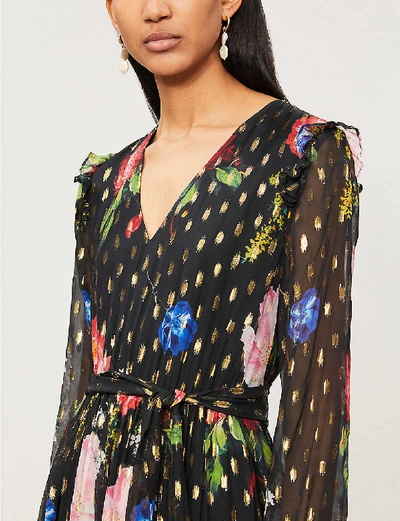 Shop Ted Baker Berry Sundae Metallic-flecked Floral-print Chiffon Maxi Dress In Black