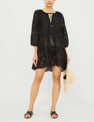 Shop Melissa Odabash Ashley Embroidered Cotton Mini Dress In Black
