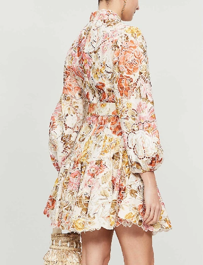 Shop Zimmermann Bonita Floral-print Linen Mini Dress In Cream+floral