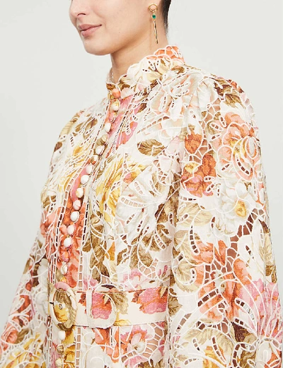 Zimmermann Bonita Embroidered Floral Lace Mini Dress In Cream+floral