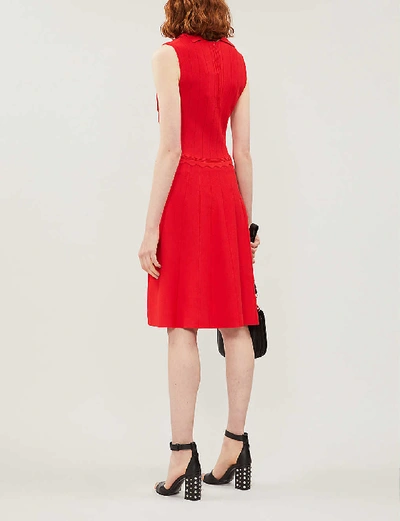 Shop Claudie Pierlot Scalloped-trim Sleeveless Stretch-knit Dress In Rouge