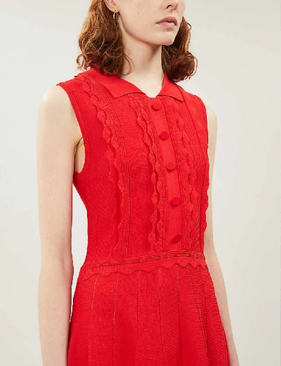 Shop Claudie Pierlot Scalloped-trim Sleeveless Stretch-knit Dress In Rouge