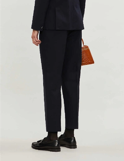 Shop Claudie Pierlot Pangoh Tapered High-rise Wool-blend Trousers In Navy