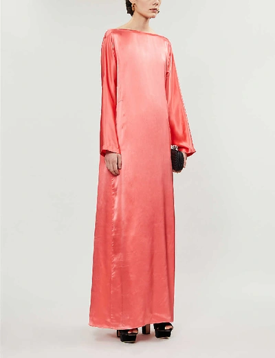 Shop Bernadette Katy Long-sleeved Silk-satin Maxi Dress In Geranium Pink