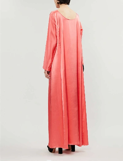 Shop Bernadette Katy Long-sleeved Silk-satin Maxi Dress In Geranium Pink
