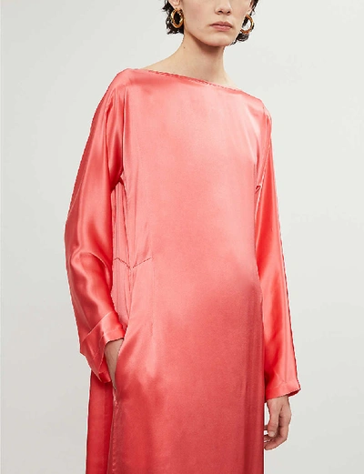 Shop Bernadette Katy Long-sleeved Silk-satin Maxi Dress In Geranium Pink