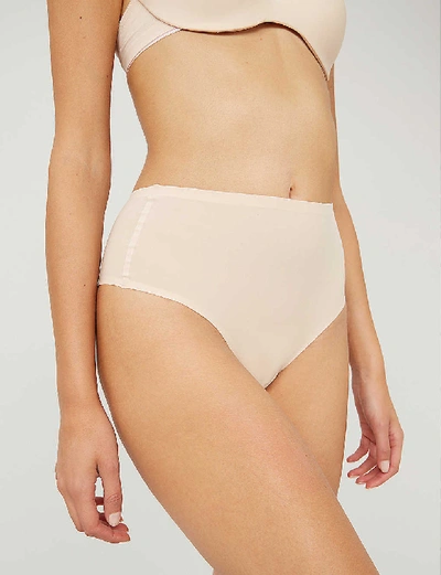 Shop Chantelle Soft Stretch High-rise Stretch-jersey Thong In 01n Golden Beige