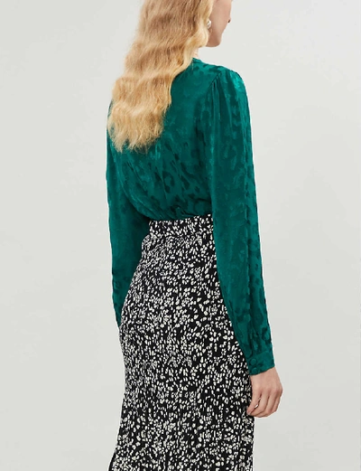 Shop Kitri Chloe Leopard-print Crepe Shirt In Pine
