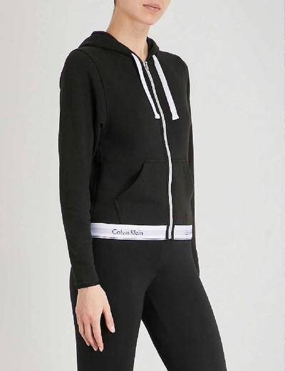 Shop Calvin Klein Women's 001 Black Modern Cotton Zip-up Cotton-jersey Hoody