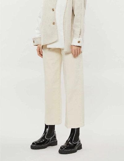 Shop Frame Ali Cropped High-rise Wide-leg Jeans In Winter White