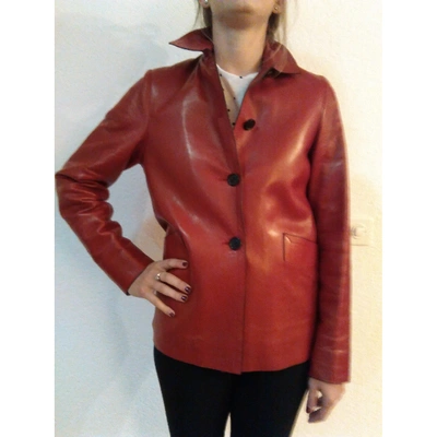 Pre-owned Prada Leather Biker Jacket In Red