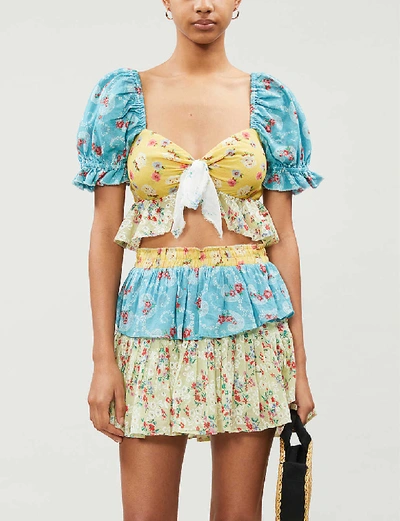 Shop Loveshackfancy Ruffle Floral-print Cotton Mini Skirt In Multi