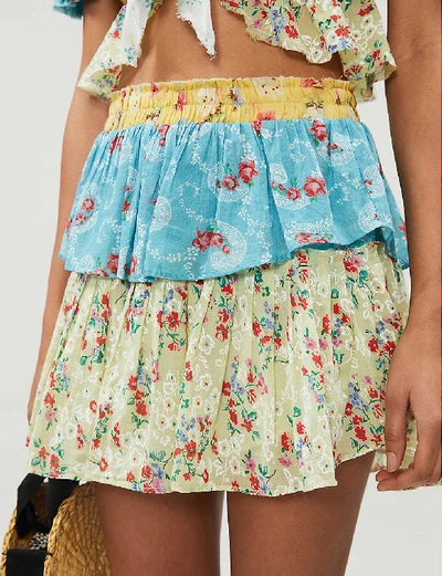 Shop Loveshackfancy Ruffle Floral-print Cotton Mini Skirt In Multi
