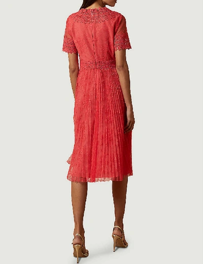 Shop Ted Baker Semi-sheer Floral-lace Midi Dress In Coral