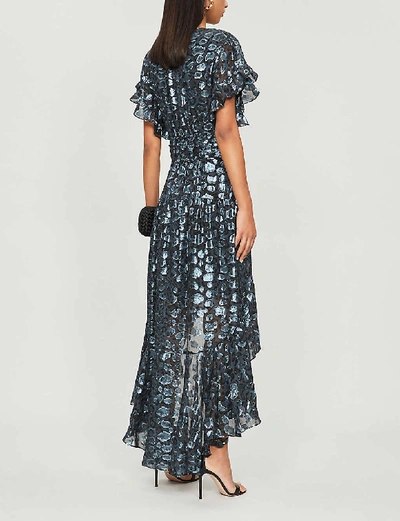 Shop Ba&sh Grace Metallic Leopard-print Silk-blend Dress In Dark Blue