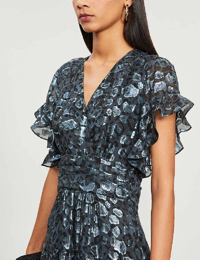 Shop Ba&sh Grace Metallic Leopard-print Silk-blend Dress In Dark Blue