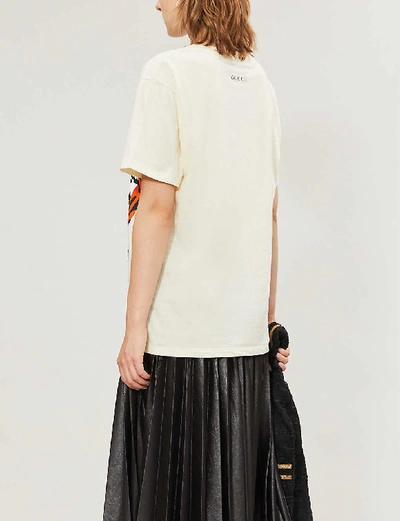Shop Gucci Graphic-print Boat-neck Cotton-jersey T-shirt In Ivory