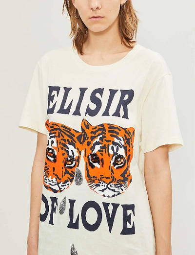 Shop Gucci Graphic-print Boat-neck Cotton-jersey T-shirt In Ivory