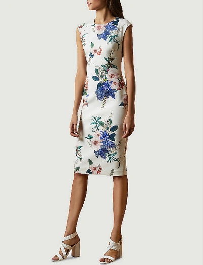 Shop Ted Baker Jamboree Sharley Stretch-woven Midi Bodycon Dress In White