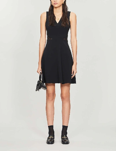 Shop Claudie Pierlot Womens Black Lace-embroidered Crepe Mini Dress 12