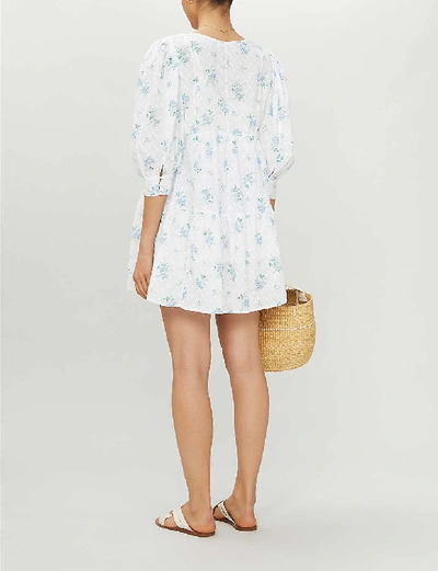 Shop Loveshackfancy Bex Floral-print Cotton Mini Dress In White+sun