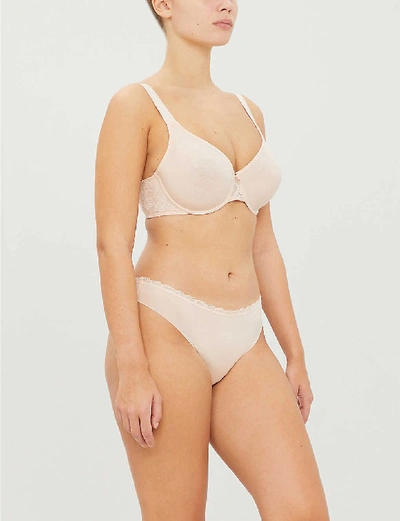 Shop Aubade Lysessence Floral Lace-trimmed Mesh Underwired Bra In Nude Dete