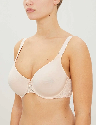 Shop Aubade Lysessence Floral Lace-trimmed Mesh Underwired Bra In Nude Dete