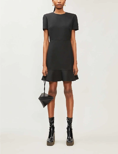 Shop Stella Mccartney Padded-shoulder Wool-blend Mini Dress In Black