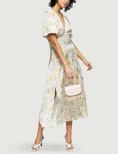 Shop Topshop Willow Floral-print Satin Midi Dress In Multi