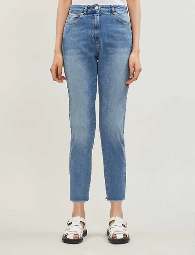 Shop Whistles Cropped Raw-hem Straight-leg Faded High-rise Jeans In Blue