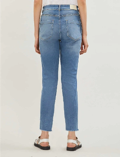 Shop Whistles Cropped Raw-hem Straight-leg Faded High-rise Jeans In Blue