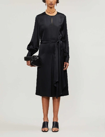Shop Joseph Victoria Silk-satin Midi Dress In Black