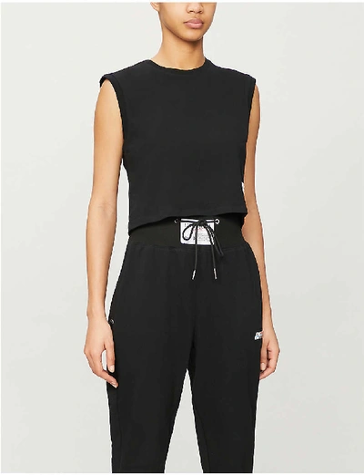 Shop Adam Selman Sport Cropped Cotton-blend Jersey Top In Black