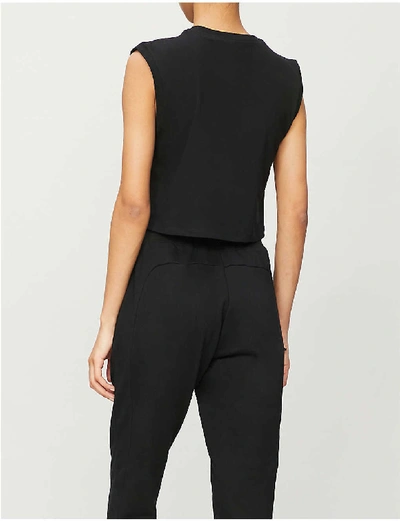 Shop Adam Selman Sport Cropped Cotton-blend Jersey Top In Black