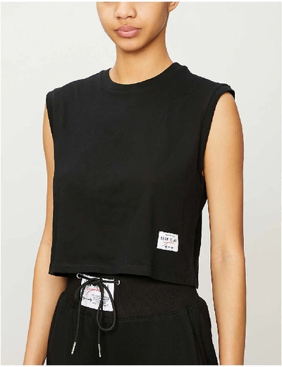 Shop Adam Selman Sport Cropped Cotton-blend Jersey Top In Black