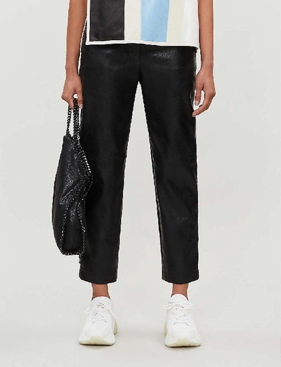 Shop Stella Mccartney Cropped High-rise Faux-leather Trousers In Black