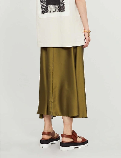 Shop Topshop Flared-hem High-waist Satin Midi Skirt In Khaki