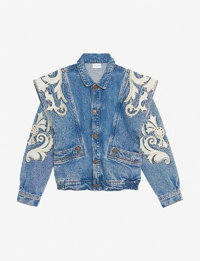 Shop Sandro Kevin Oversized Studded Denim Jacket In Blue Jean