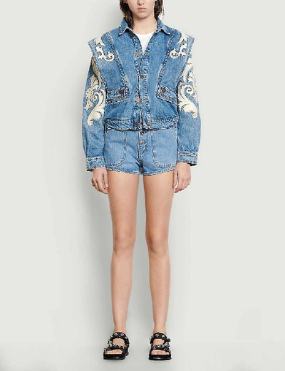 Shop Sandro Kevin Oversized Studded Denim Jacket In Blue Jean