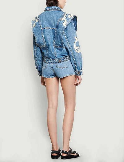 Shop Sandro Kevin Oversized Studded Denim Jacket In Blue Jean