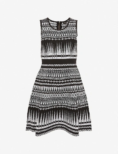 Shop Ted Baker Womens Black Gilleyy Geometric-print Knitted Mini Dress 14