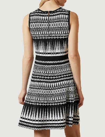 Shop Ted Baker Womens Black Gilleyy Geometric-print Knitted Mini Dress 14